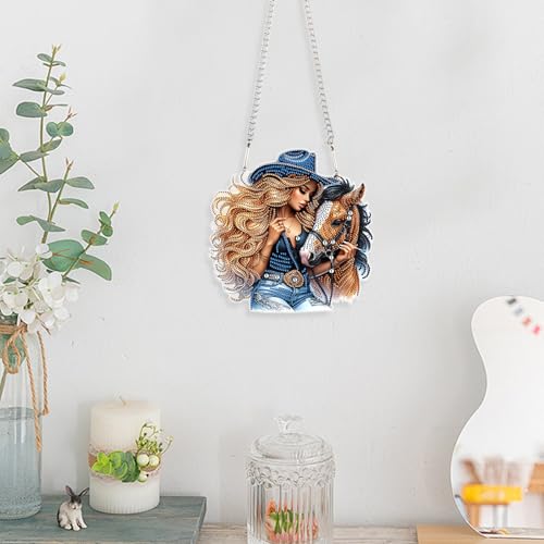 JISHSHAY Diamond Painting Pendant Beautiful Woman Diamond Art Hanging Ornament Horse Gem Art Window Hanging Gem Painting Wind Chimes Mosaic Kits for Adults Windchimes Embroidery Sun Catchers - color: Beautiful Woman 1