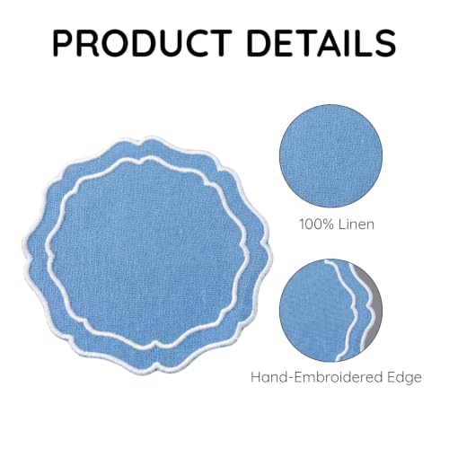 Linen Coasters for Drinks, Set of 6, 6 inch, Ocean - color: 1249 - Ocean, size: 6 inches