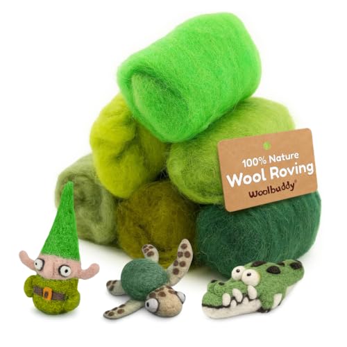Woolbuddy Corriedale Wool Roving Kit for Needle Felting (Green) 20g Each - color: Green