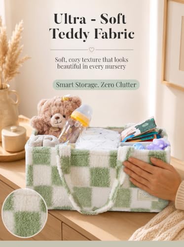 Baby Diaper Caddy Organizer with Waterproof Changing Pad, Checkered Green - color: 6/ Checkered Green Diaper Caddy with changing pad