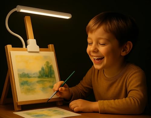 White LED Easel Lamp Clip-On Art Light for Artists - 3 Colour Modes, 10-Level Dimmable Eye-Care Desk Lamp, Flexible 360° Gooseneck, USB Powered for Painting, Drawing, Headboards, Drafting Tables - color: White