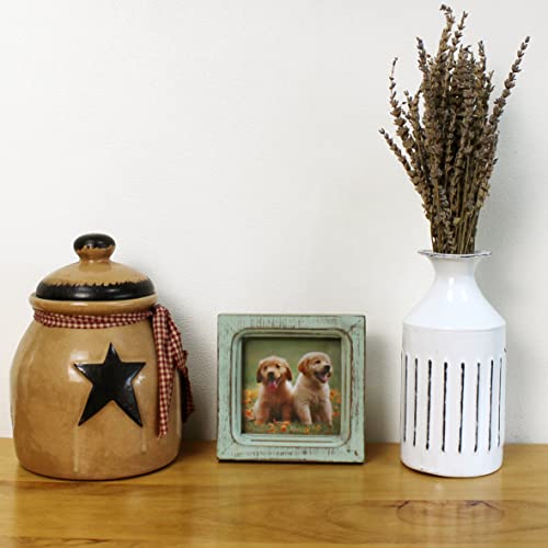 CVHOMEDECO. 4x4 Picture Frame Made of Solid Wood High Definition Glass Rustic Vintage Designs Small Photo Frame for Tabletop Display and Wall Mounting, Distress Teal - color: Distress Teal A, size: 4" X 4"