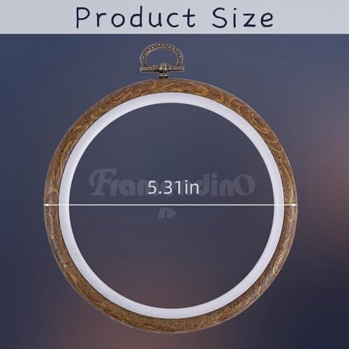 Framendino, 10 Pack Round Oval Embroidery Hoops 5.31 Inch Imitated Wood Display Frame Circle Cross Stitch Hoop Ring for Art Craft Sewing Hanging Ornaments - color: 5.31", size: 10 Pack