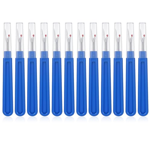 12 Pcs Stitch Remover Tool, Thread Stitch Remover Tool, Ergonomic Grip Seam Ripper, Seam Ripper Set, Thread Cutter, Embroidery Removing Tools for Sewing, Crafting (Blue)