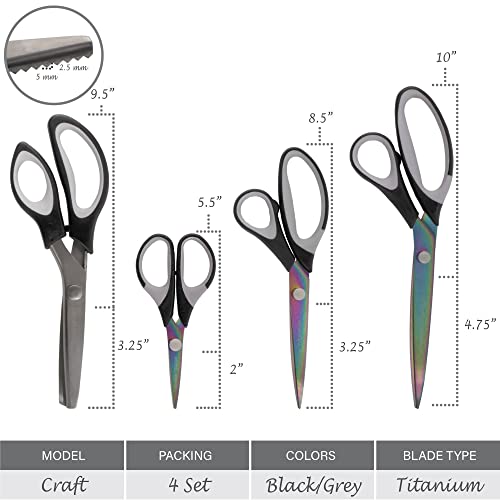 JubileeYarn Titanium Softgrip Scissors Set - Pinking, Sewing, Arts, Crafts, Office - 3 Sets of 4 - Black - color: 4pc Black, size: 3 Sets