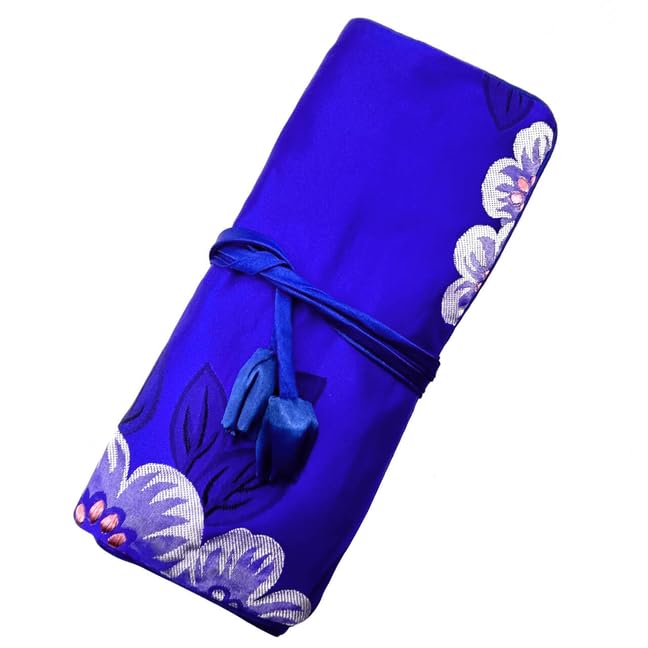 SmilerSmile Jewelry Travel Bag Embroidery Travel Jewelry Organizer with Tie Close Embroidered Flower Jewelry Roll for Women Girls (Plum Blossom, Blue) - color: Plum Blossom-Blue