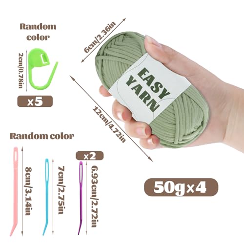 UzecPk 4 * 50g/1.76oz Beginner Yarn for Crocheting, 4 * 87yds Beginner Yarn - color: Light green