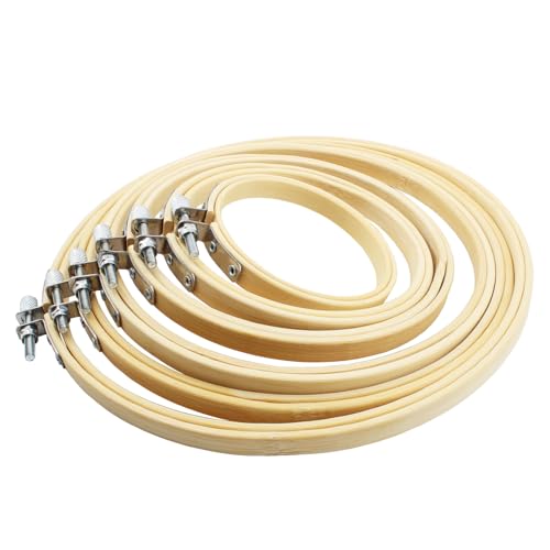 Lamvbls 6 Pcs Embroidery Hoops Set, Round Wood Bamboo Adjustable Circle Cross Stitch Hoop Ring, Wooden Embroidery Frames for Art Craft Sewing – 3/4/5/6/7/8 Inch - size: 3, 4, 5, 6, 7, 8 inch