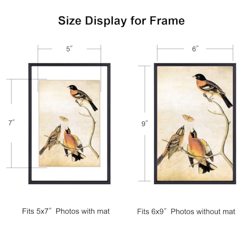 BKABOT 6x9 Black Aluminum Photo frames 1 Pack HD Glass Mat 5x7 Wall Table - color: Black, size: 6x9-1P