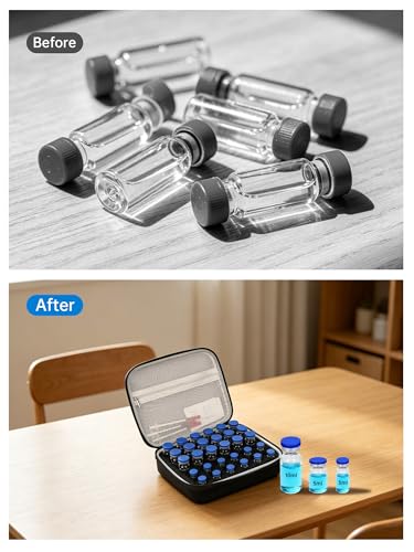 KNOCKO Peptide Case for Fridge - 30 Slots, Insulin & Peptide Vials Storage Case for 3ml/5ml/10ml, Portable Peptide Travel Case TSA Approved, Insulin Vials Holder & Compact Organizer (Black) - size: 3ml/5ml/10ml - 30slot