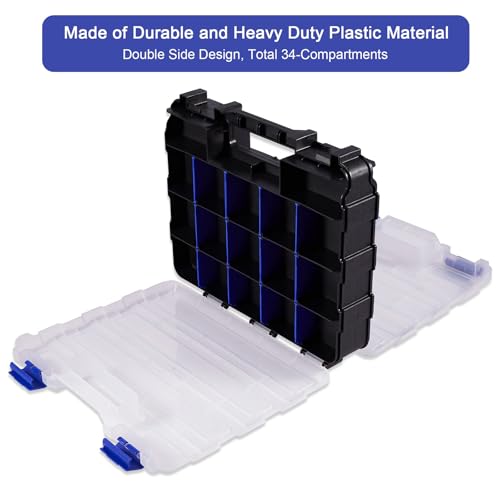 AIDY-PRO Small Parts Organizer Box Storage Case Tools Box Organizer Double Side 34 Compartments Hardware Organizers with Removable Plastic Dividers for Screws Nuts Nails Bolts, 2 Pack - color: Blue, size: 2 PACK
