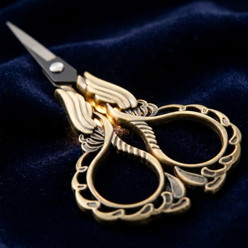 Embroidery Scissors with Cover – Antique Bronze Vintage Small Crochet Scissors, Sharp Wing Design Craft Scissors for Yarn Thread Sewing Needlework, Pretty Gift for Crocheter Quilter, 4.6 Inch - color: Gold