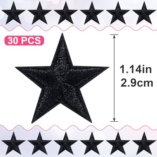 PAGOW 30 Pcs Black Star Iron on Patch, 1" Sew on Star Embroidered Patches - color: 30 Black