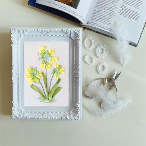 FONNUY Ribbon Embroidery 3D Flowers Pattern Design Kit Embroidery DIY Handwork Set Oval Home Decoration (Yellow Camellia) - style: Yellow Camellia