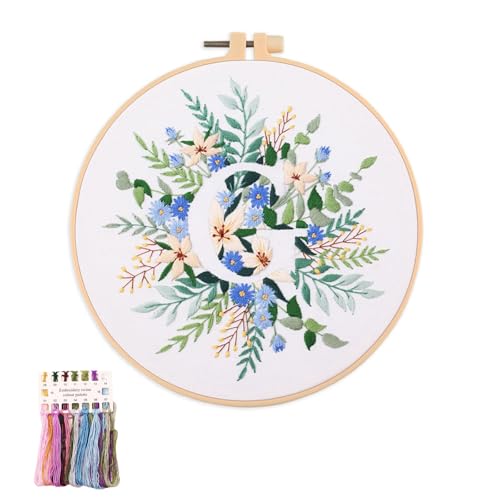 artcici Embroidery Kits Plant Flower Leaf English Letter Patterns for Beginners Adults, Full Range Embroidery Starter Kits Cross Stitch Needlework Supplies (Letter G) - color: Letter G