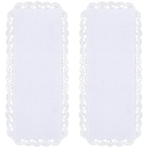 1 Box 10Pcs Cross Stitch Blank Bookmarks Embroidery Needlework Fabric 8 Inch Lace Edge Rectangle White Reading Linen Bookmark Felt Backing for Readers Beginners Crosstitch DIY Craft Supply