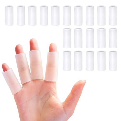 Sumifun Finger Sleeves, 20PCS Gel Thumb Finger Tubes for Arthritis, Trigger Finger Pain, Silicone Fingers Protector for Golf, Basketball, Golf, Rugby, Cracked Finger - color: Clear