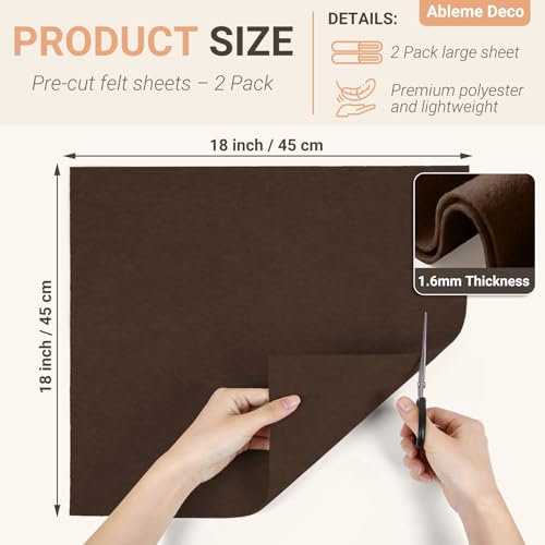 Brown Felt Fabric Sheets 18" x 18" (2 Pack) 1.6mm Soft Felt, Dark Brown - color: Dark Brown