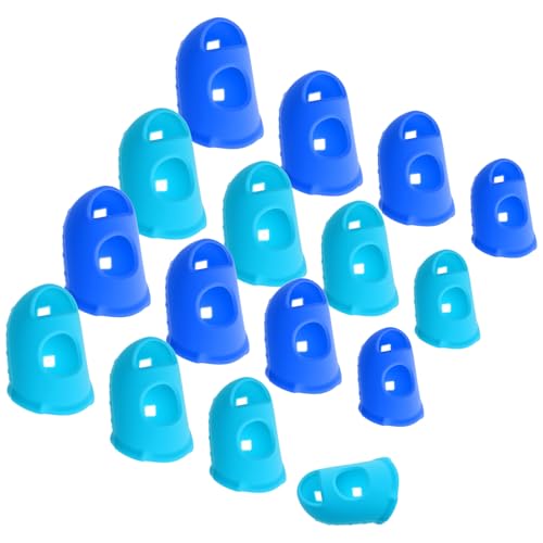 16 Pcs Finger Tips, Silicone Finger Tip Protectors Rubber 4 Sizes Guitar Fingertip Protector Rubber Anti-Slip Breathable Cover for Paper Sorting Money Counting Sewing Guitar Playing