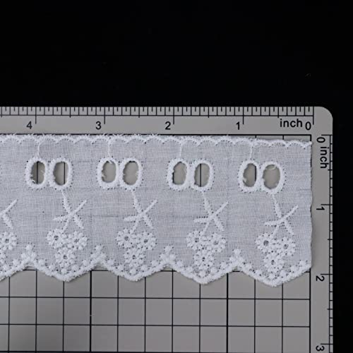 White Cotton Lace Trim 7 Yards Eyelet Lace Trim Scalloped Embroidery Edge Trimming for Sewing Crafts, Dress, Dolls/Pets Clothes (2inch) - color: White 2inch