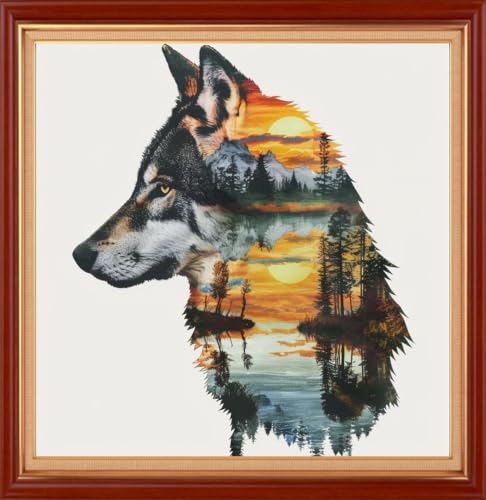 Findvoor Counted Cross Stitch Kits for Adults Full Range of Cross Stitching Embroidery Unprinted Pattern for Beginners, 11CT Needlepoint Cross-Stitch Patterns Embroidery Kits-Abstract Wolf 18×18 inch - color: ColourSet16