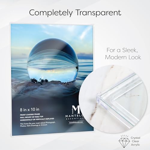 Mantello Clear Acrylic Frame - 8x10 Acrylic Picture Frames, Set of 6 - Modern, Minimalist Front-Loading Photo Frame - Wall Mount or Desktop Stand - for Home, Office, or Business Display, 6-Pack - color: Clear, size: 8x10 - 6 Pack