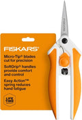 Fiskars Micro-Tip Spring Assisted Scissors, Precision Cutting Stainless Steel Blades, Comfort Handle, Cut Details in Fabric, Sewing Scissors and Arts and Crafts Tools (Pack of 12) - style: Micro-Tip Stainless Steel Easy Action (Pack of 12)