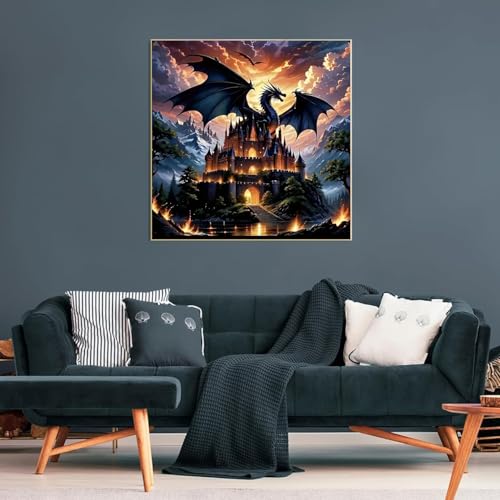 Dragon Stamped Cross Stitch Kits for Beginners Adults, Castle Dimensions Needlepoint Art Crafts,Counted Cross Stitch Kits Embroidery Kits for Beginners Adults for Home Decor 13.8X13.8inch - color: Cross Stitch-1011-10