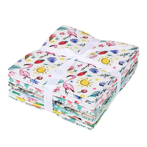 Craftido -25 Options- 100% Cotton Quilting Fabric Bundles 10pcs Fat Quarters 18”x21”-Medium Weight 5.2 oz- Soft Cotton for Quilting, Sewing Project, Patchwork, DIY Crafts – Tropical Flamingo - color: Tropical Flamingo
