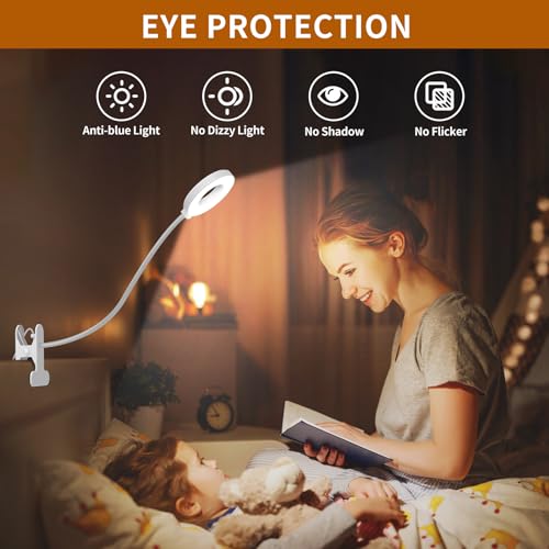 iZELL Book Light, Clip on Reading Light with Silicone Flexible Arm, Dimmable LED Lamparas Clamp on Workbench Desk for Studying Painting Crafting Drawing Makeup Nail Tech Puzzle Task - 27.6‘’ White - size: 27.6'' White