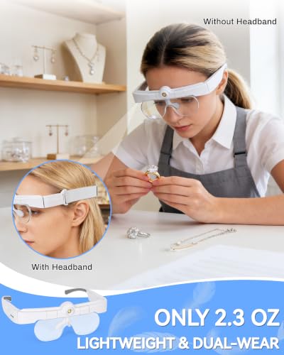 Head Magnifying Glass with Light, Headband Magnifier for Close Work - color: White