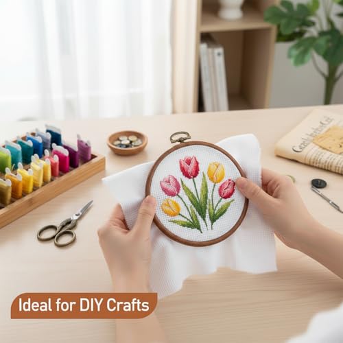 18 Pcs 3 Inch Embroidery Hoops Set, Imitated Wood Round Mini Embroidery Hoops, Adjustable Small Embroidery Hoop for Cross Stitch, Sewing Crafts, DIY Projects, and Display, for Crafting Enthusiasts