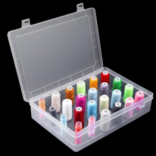 2-Pack Clear Thread Holder Organizer Boxes, Stackable Sewing Storage with 24 Plastic Pins Each for Embroidery Quilting and Crafting Thread Spools, Keeps Supplies Neat and Dust-Free