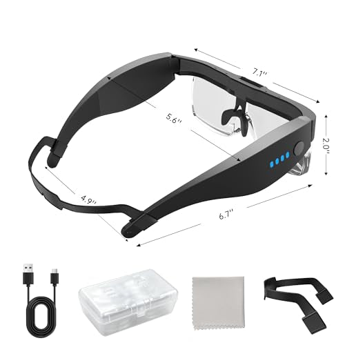 Magnifying Glasses with Light,0.75X-4.0X Magnifying Headset | Detachable 5 Lenses,3 LED Lights,Rechargeable Magnify Glasses, Hands Free Headband Magnifier for Close Work Hobby Crafts for Jewelry - color: Black