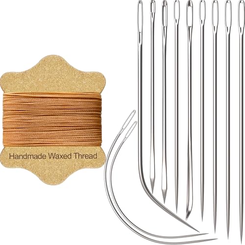VONEEDL Upholstery Repair Kit: Waxed Sewing Thread (Ligth Brown Color) & Heavy Duty Needles (11 PCS) for Leather, Canvas & Quilting Thread - color: Light Brown