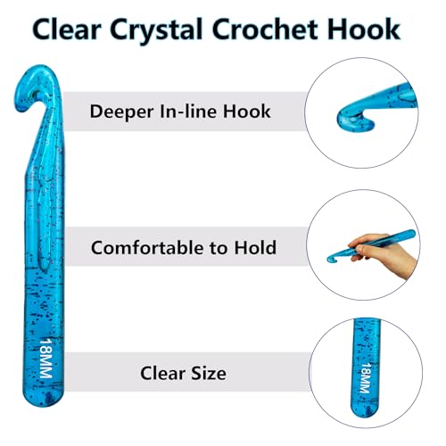 43 Pcs Large Crochet Hooks Set,12mm 15mm 18mm 20mm 25mm Large Crochet Hooks for Chunky Yarn,Plastic Crystal Smooth Big Crochet Needles for Handmade DIY Crochet with Storage Bag - color: Blue