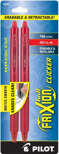 PILOT FriXion Clicker Erasable, Refillable & Retractable Gel Ink Pens, Fine Point, Red Ink, 2-Pack (31462) - color: Red Ink, size: 2 Count (Pack of 1), style: Fine Point