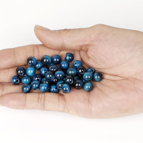 AD Beads Natural Gemstone 8mm Round Loose Beads Big Hole 2.5mm Sized 40pcs (Blue Tiger's Eye) - color: Blue tiger's eye