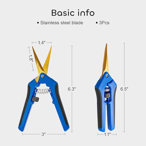 GROWNEER 6 Packs 6.5 Inch Pruning Shears with Curved Blades Trimming Scissors For Gardening Hand Pruning Snips Titanium Coated Precision Blades - style: Blue