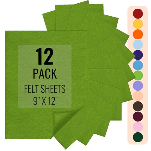 IONTACH 9" X 12" Felt Fabric Sheets 1.6mm Thick (12 Packs, Moss Green) - color: Moss Green