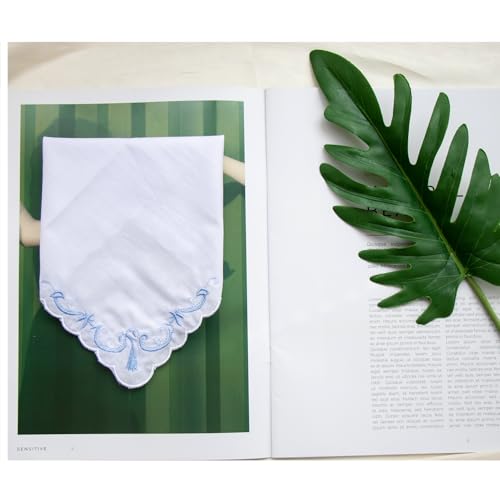 MileyMarla Ladies Embroidery Cotton White Handkerchiefs Lace Wedding Hankies - color: F02-6pcs