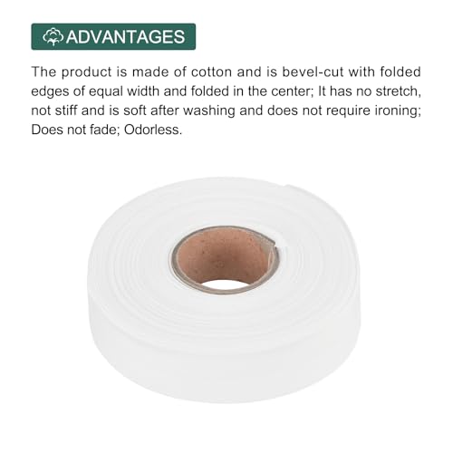 MECCANIXITY 1 Inch Double Fold Bias Tape Polyester Continuous Bulk Bias Tape for Sewing,Seaming Quilting Hemming Binding Crafts (White 10 Yards) - color: White, size: 1 Inch x 10 Yards