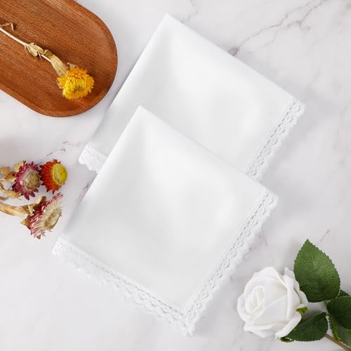 White Lace Handkerchiefs for Women Soft Cotton Women’s Handkerchief - color: White Lace - 3pcs