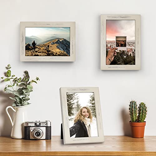 Emfogo 4x6 Picture Frame, Pack of 2 Photo Frame with Real Glass, Solid Wood Rustic Picture Frames 4x6 Display for Wall Decor (Vintage White) - color: Vintage White, size: 4x6 inch