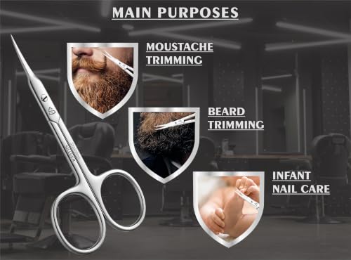 SILLVER Cuticle Scissors Extra Fine Curved, Super Slim Small Scissors with Precise Pointed Tip, Beard, Eyelash, Mustache, Dry Skin - Manicure Scissors - size: Slim 3.1-1mm Blade Width
