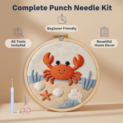 AohaiNova Punch Needle Kit for Adult Beginners, Punch Needling Set Crabs - color: 18-Crabs