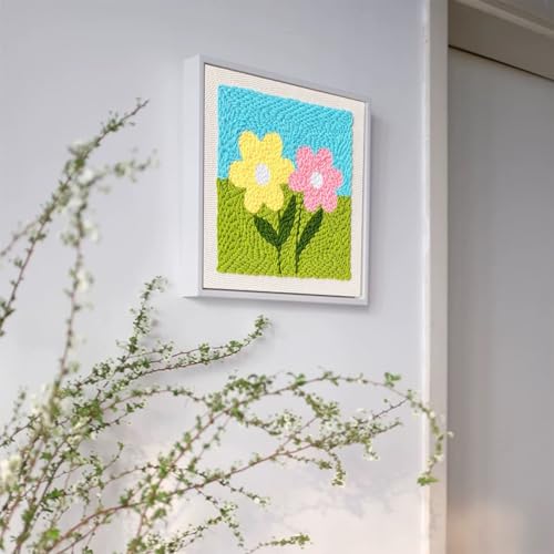 Woohome Punch Needle Starter Kit, Punch Needle Embroidery Kit Frame with Punch Needle Fabric, Hoop, Yarns, Punch Needle for Beginner (Chrysanthemums) - color: Color 39