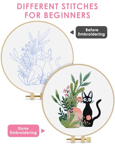 TINDTOP Embroidery Kit for Beginners Adult, Cat Embroidery Kit - color: Cat