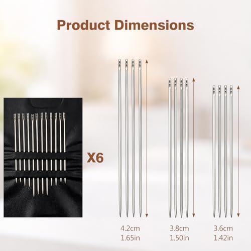 6PCS Gold Self-Threading Sewing Needles Set with Storage Small Packaging, Easy Thread Double-Eye Stainless Steel Hand Sewing & Embroidery Needles ﻿