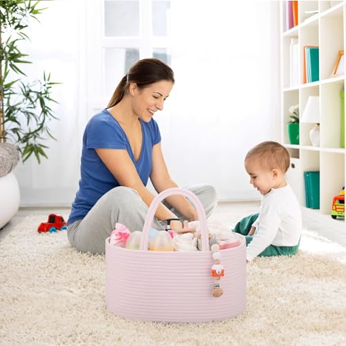 COMSE Baby Diaper Caddy Organizer for Girls, Cotton Rope, Light pink - color: Light pink, size: Regular